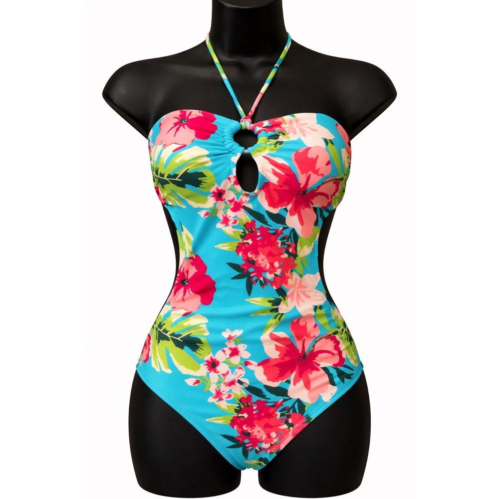 Hot From Hollywood Womens One Piece Swimsuit Large Multi-Color Floral Print